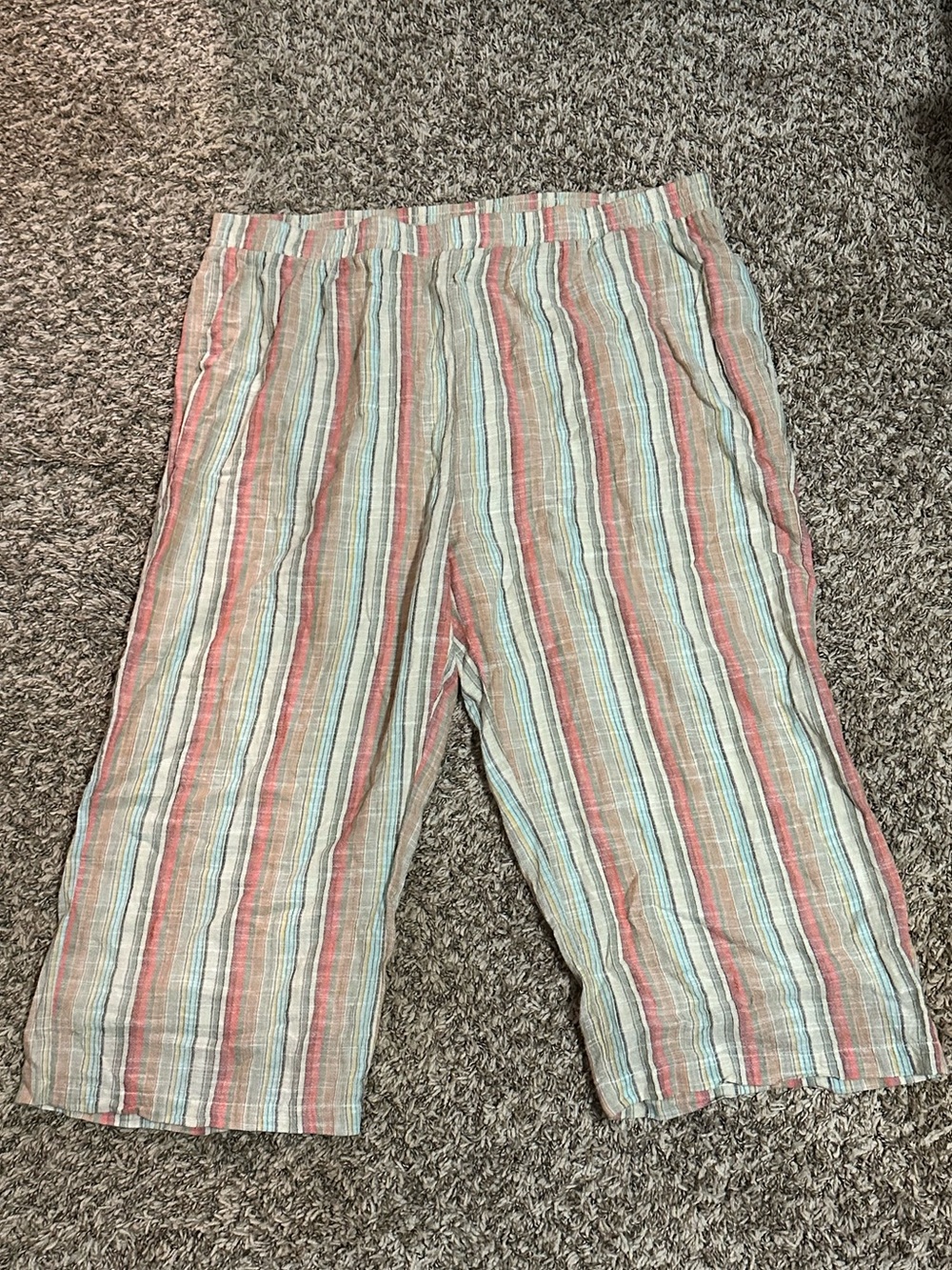 Pink blue beige striped cotton capri pants size XXL 40” waist
